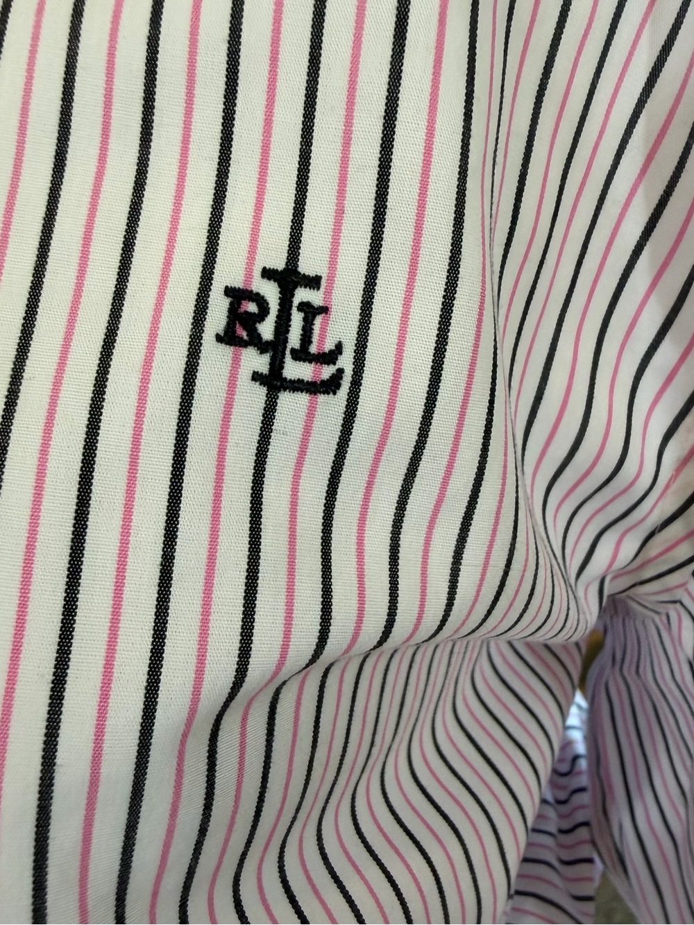 Lauren Ralph Lauren Shirt L Pink Black Pinstripe 100% Cotton Non Iron Preppy - Picture 5 of 10